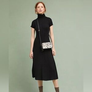 Anthropologie Maeve Samson Knitted Turtleneck Midi Dress Black Sparkle Size M